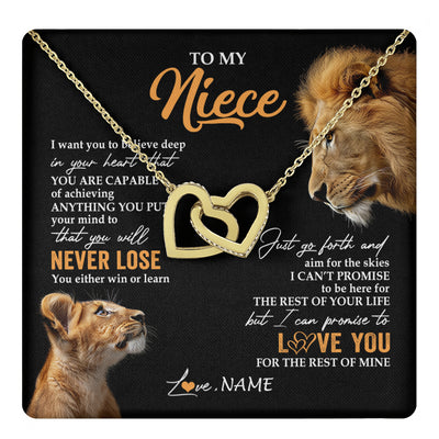 Interlocking Hearts Necklace 18K Yellow Gold Finish | 1 | Personalized To My Niece Necklace From Uncle You Will Never Lose Lion Niece Birthday Gifts Graduation Christmas Customized Gift Box Message Card | teecentury