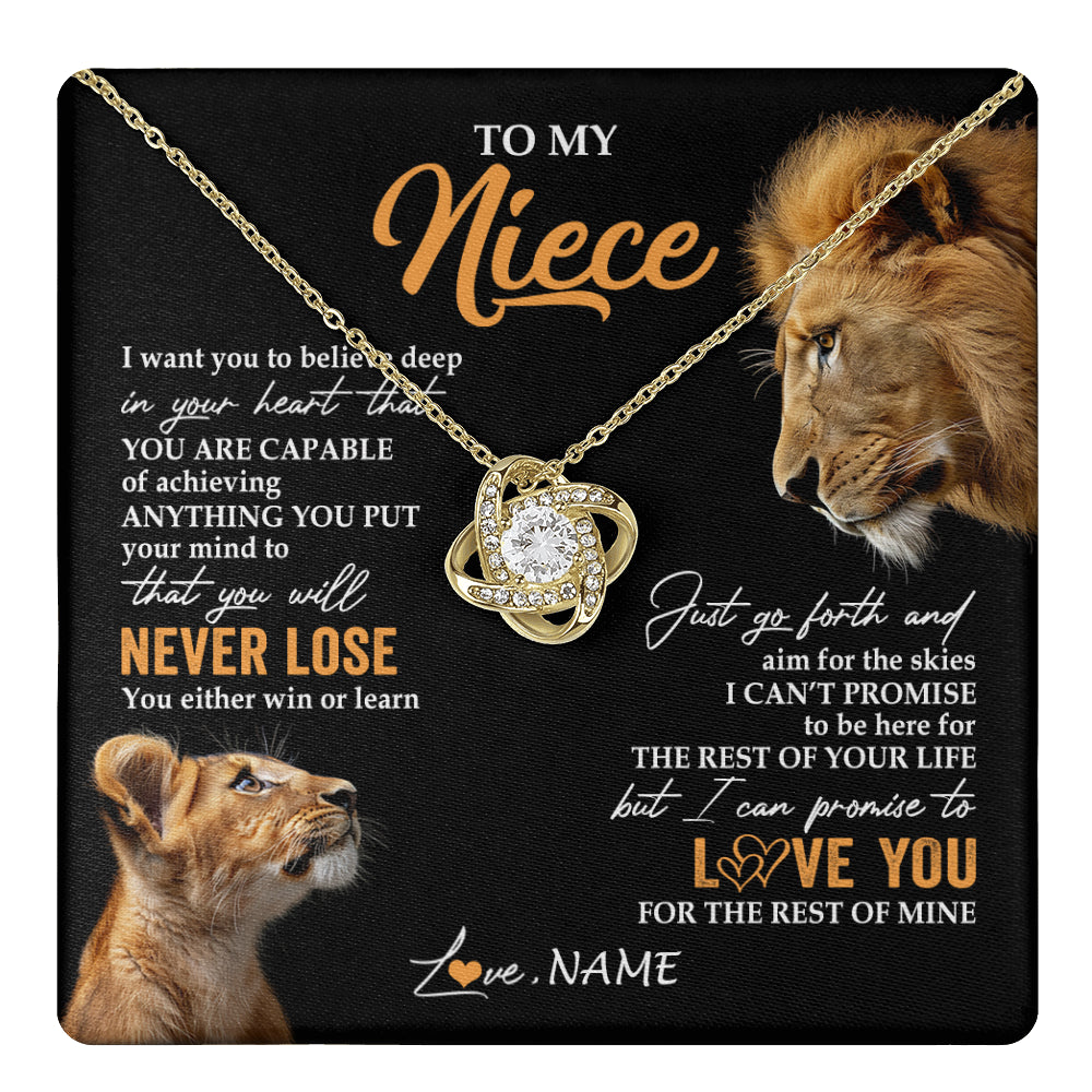 Love Knot Necklace 18K Yellow Gold Finish | 1 | Personalized To My Niece Necklace From Uncle You Will Never Lose Lion Niece Birthday Gifts Graduation Christmas Customized Gift Box Message Card | teecentury