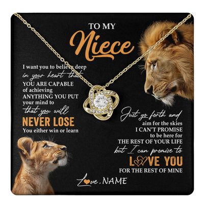Love Knot Necklace 18K Yellow Gold Finish | 1 | Personalized To My Niece Necklace From Uncle You Will Never Lose Lion Niece Birthday Gifts Graduation Christmas Customized Gift Box Message Card | teecentury