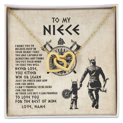 Interlocking Hearts Necklace 18K Yellow Gold Finish | Personalized To My Niece Necklace From Uncle You Will Never Lose Viking Niece Birthday Graduation Thanksgiving Valentines Christmas Customized Message Card | teecentury