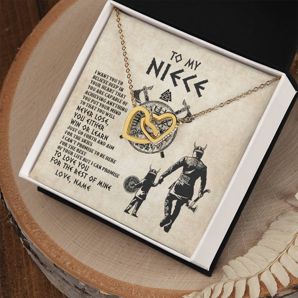 Interlocking Hearts Necklace 18K Yellow Gold Finish | Personalized To My Niece Necklace From Uncle You Will Never Lose Viking Niece Birthday Graduation Thanksgiving Valentines Christmas Customized Message Card | teecentury