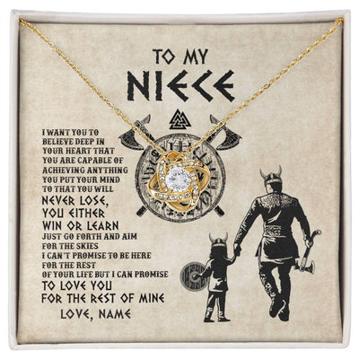 Love Knot Necklace 18K Yellow Gold Finish | Personalized To My Niece Necklace From Uncle You Will Never Lose Viking Niece Birthday Graduation Thanksgiving Valentines Christmas Customized Message Card | teecentury