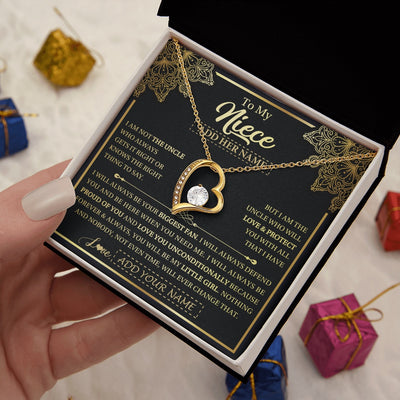 Forever Love Necklace 18K Yellow Gold Finish | 2 | Personalized To My Niece Necklace From Uncle Your Biggest Fan Birthday Gifts For Niece Gifts Graduation Christmas Jewelry Customized Gift Box Message Card | teecentury.myshopify