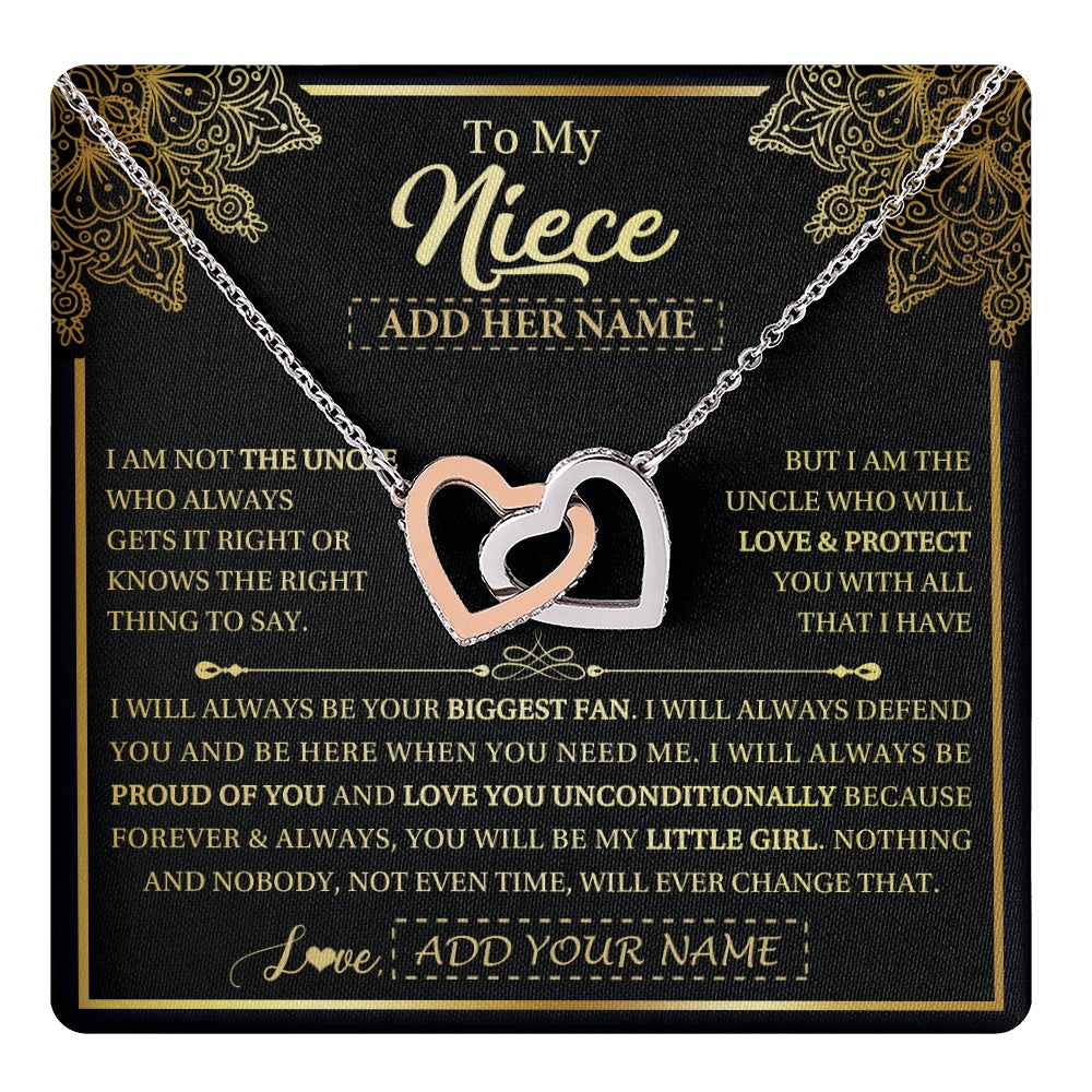 Interlocking Hearts Necklace Stainless Steel & Rose Gold Finish | 1 | Personalized To My Niece Necklace From Uncle Your Biggest Fan Birthday Gifts For Niece Gifts Graduation Christmas Jewelry Customized Gift Box Message Card | teecentury.myshopify