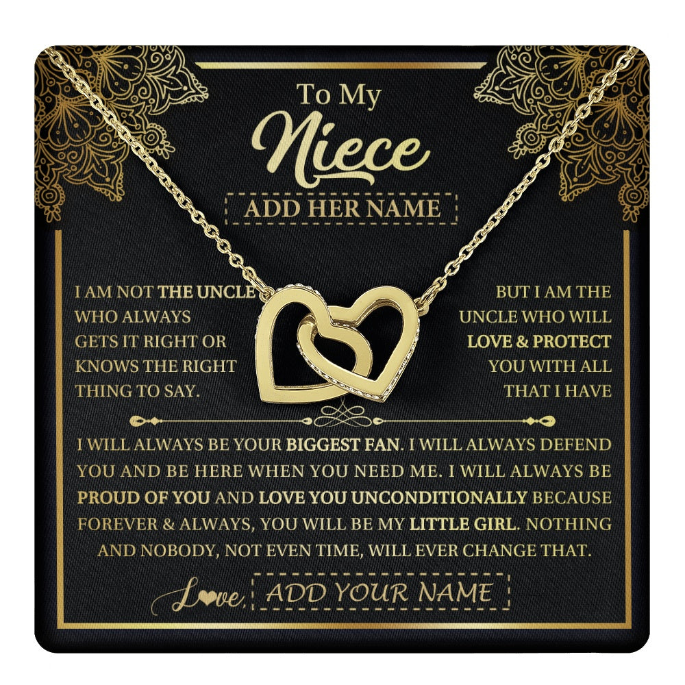 Interlocking Hearts Necklace 18K Yellow Gold Finish | 1 | Personalized To My Niece Necklace From Uncle Your Biggest Fan Birthday Gifts For Niece Gifts Graduation Christmas Jewelry Customized Gift Box Message Card | teecentury.myshopify