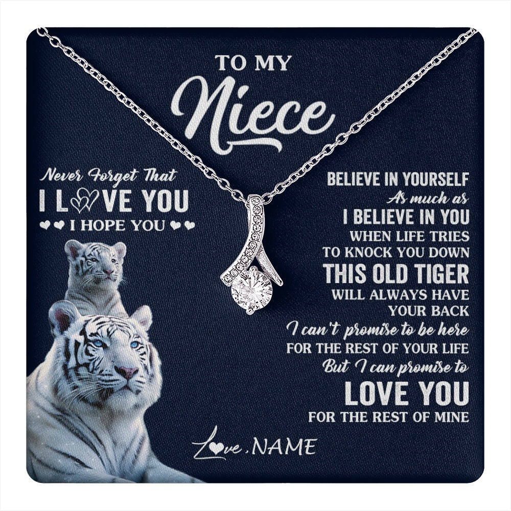 Alluring Beauty Necklace 14K White Gold Finish | 1 | Personalized To My Niece Necklace Gift From Aunt Uncle This Old Tiger Love You Niece Birthday Graduation Christmas Custom Customized Gift Box Message Card | teecentury.myshopify