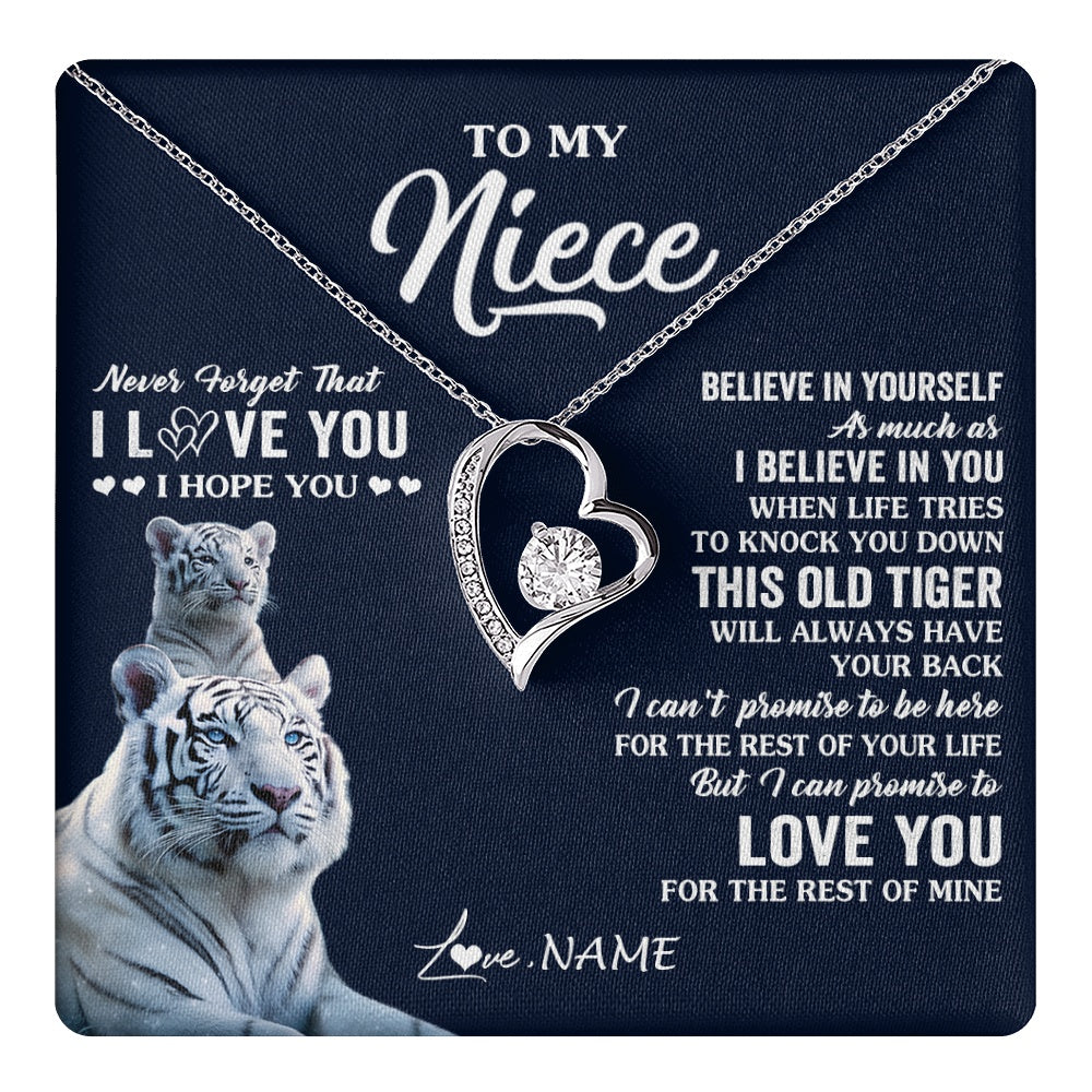 Forever Love Necklace 14K White Gold Finish | 1 | Personalized To My Niece Necklace Gift From Aunt Uncle This Old Tiger Love You Niece Birthday Graduation Christmas Custom Customized Gift Box Message Card | teecentury.myshopify