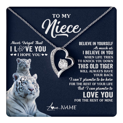 Forever Love Necklace 14K White Gold Finish | 1 | Personalized To My Niece Necklace Gift From Aunt Uncle This Old Tiger Love You Niece Birthday Graduation Christmas Custom Customized Gift Box Message Card | teecentury.myshopify