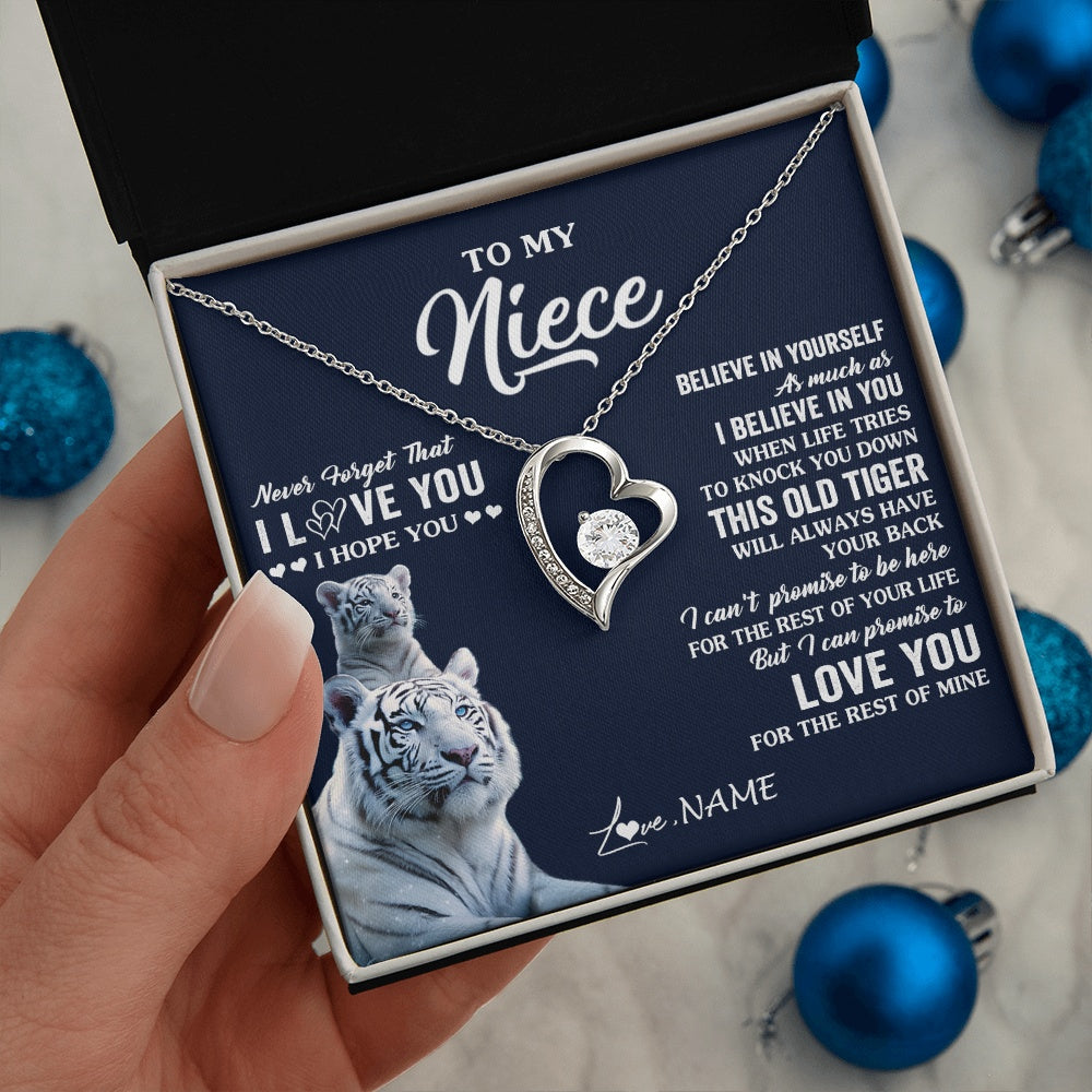 Forever Love Necklace 14K White Gold Finish | 2 | Personalized To My Niece Necklace Gift From Aunt Uncle This Old Tiger Love You Niece Birthday Graduation Christmas Custom Customized Gift Box Message Card | teecentury.myshopify