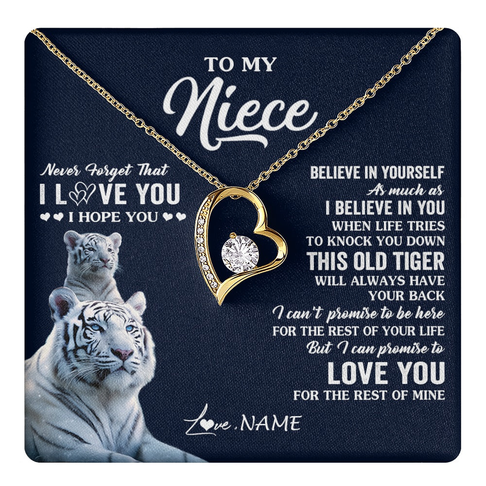 Forever Love Necklace 18K Yellow Gold Finish | 1 | Personalized To My Niece Necklace Gift From Aunt Uncle This Old Tiger Love You Niece Birthday Graduation Christmas Custom Customized Gift Box Message Card | teecentury.myshopify