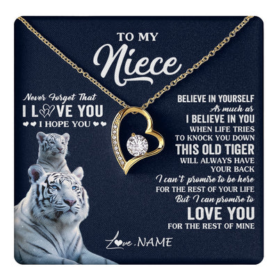 Forever Love Necklace 18K Yellow Gold Finish | 1 | Personalized To My Niece Necklace Gift From Aunt Uncle This Old Tiger Love You Niece Birthday Graduation Christmas Custom Customized Gift Box Message Card | teecentury.myshopify