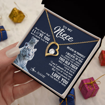Forever Love Necklace 18K Yellow Gold Finish | 2 | Personalized To My Niece Necklace Gift From Aunt Uncle This Old Tiger Love You Niece Birthday Graduation Christmas Custom Customized Gift Box Message Card | teecentury.myshopify