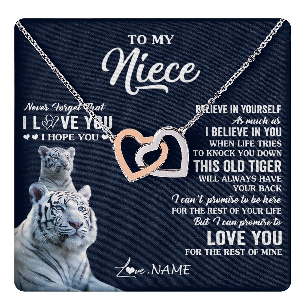 Interlocking Hearts Necklace Stainless Steel & Rose Gold Finish | 1 | Personalized To My Niece Necklace Gift From Aunt Uncle This Old Tiger Love You Niece Birthday Graduation Christmas Custom Customized Gift Box Message Card | teecentury.myshopify