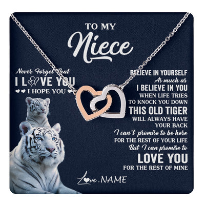 Interlocking Hearts Necklace Stainless Steel & Rose Gold Finish | 1 | Personalized To My Niece Necklace Gift From Aunt Uncle This Old Tiger Love You Niece Birthday Graduation Christmas Custom Customized Gift Box Message Card | teecentury.myshopify