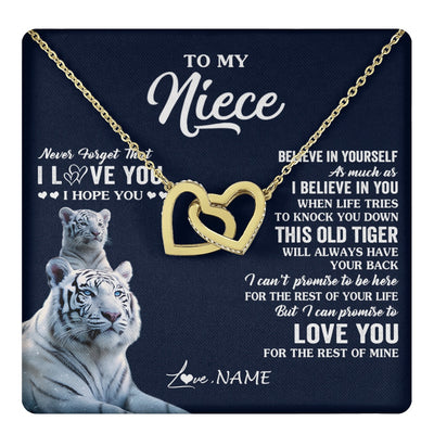 Interlocking Hearts Necklace 18K Yellow Gold Finish | 1 | Personalized To My Niece Necklace Gift From Aunt Uncle This Old Tiger Love You Niece Birthday Graduation Christmas Custom Customized Gift Box Message Card | teecentury.myshopify