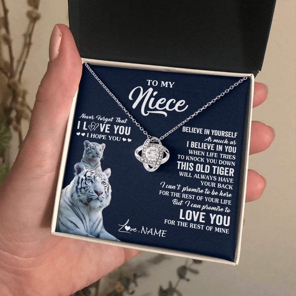 Love Knot Necklace 14K White Gold Finish | 2 | Personalized To My Niece Necklace Gift From Aunt Uncle This Old Tiger Love You Niece Birthday Graduation Christmas Custom Customized Gift Box Message Card | teecentury.myshopify
