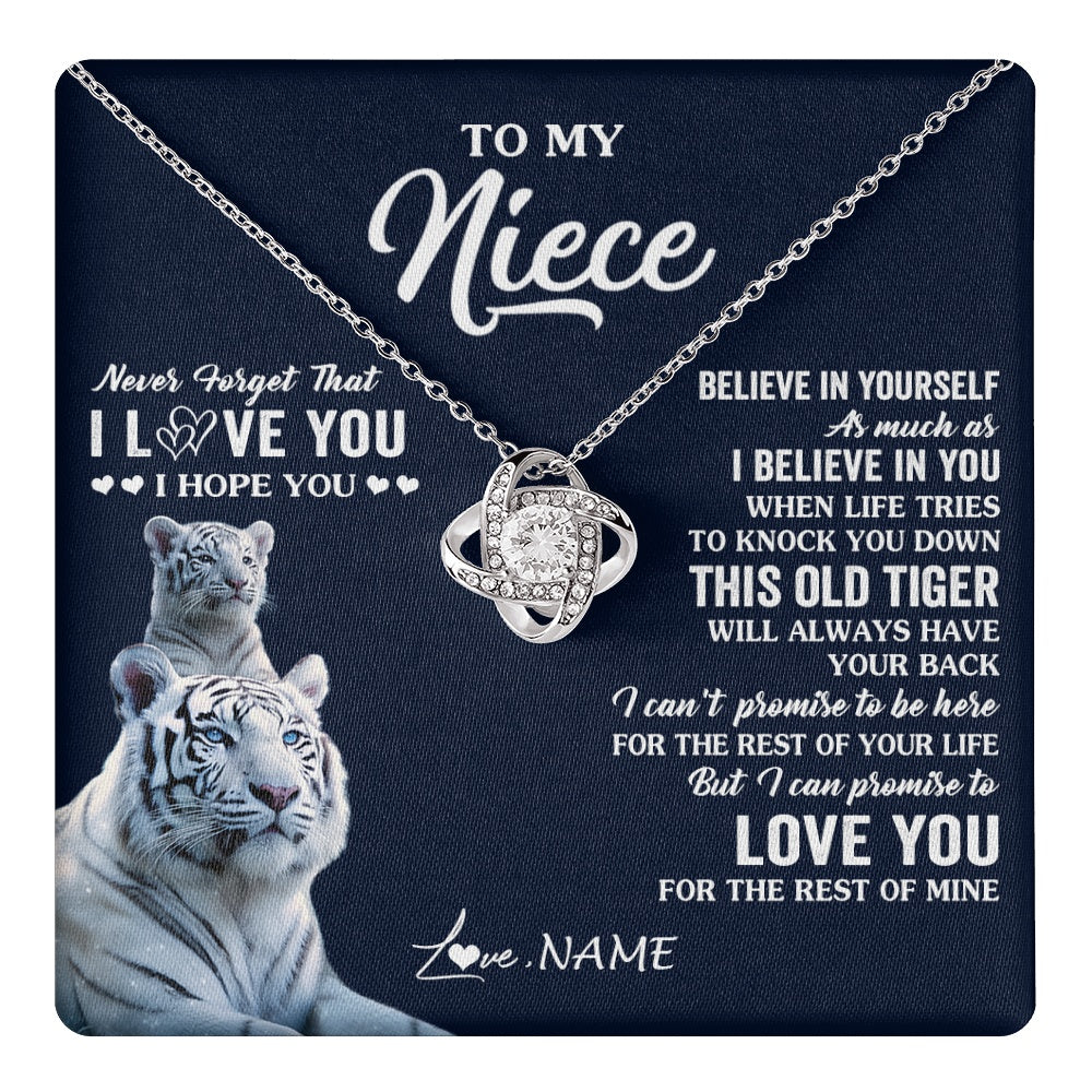 Love Knot Necklace 14K White Gold Finish | 1 | Personalized To My Niece Necklace Gift From Aunt Uncle This Old Tiger Love You Niece Birthday Graduation Christmas Custom Customized Gift Box Message Card | teecentury.myshopify
