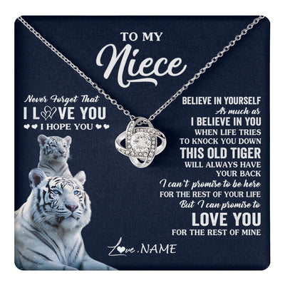 Love Knot Necklace 14K White Gold Finish | 1 | Personalized To My Niece Necklace Gift From Aunt Uncle This Old Tiger Love You Niece Birthday Graduation Christmas Custom Customized Gift Box Message Card | teecentury.myshopify