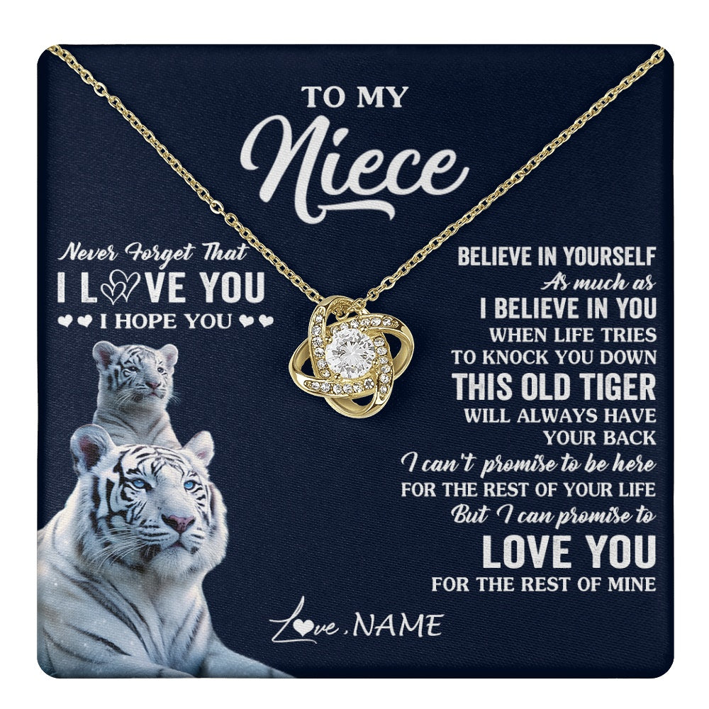 Love Knot Necklace 18K Yellow Gold Finish | 1 | Personalized To My Niece Necklace Gift From Aunt Uncle This Old Tiger Love You Niece Birthday Graduation Christmas Custom Customized Gift Box Message Card | teecentury.myshopify