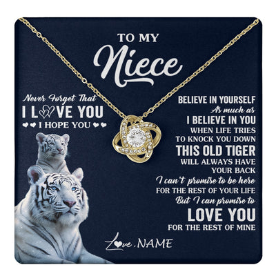 Love Knot Necklace 18K Yellow Gold Finish | 1 | Personalized To My Niece Necklace Gift From Aunt Uncle This Old Tiger Love You Niece Birthday Graduation Christmas Custom Customized Gift Box Message Card | teecentury.myshopify