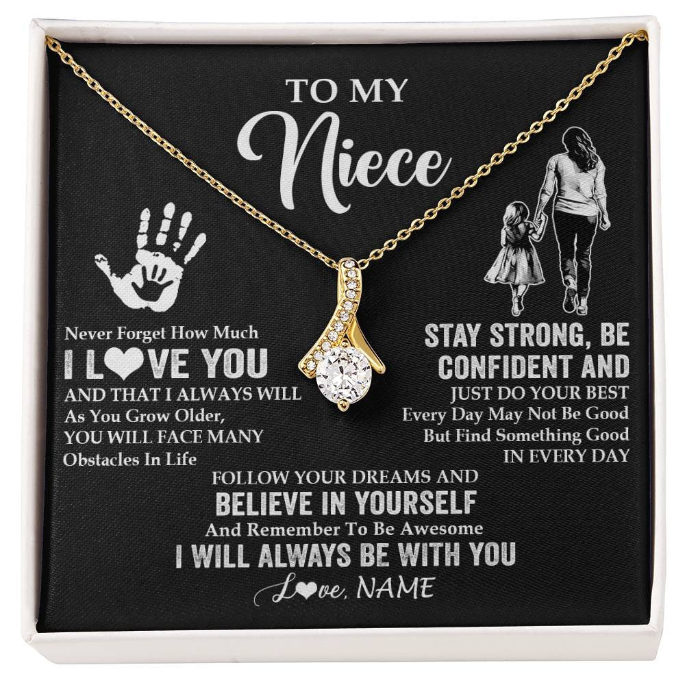 Alluring Beauty Necklace 18K Yellow Gold Finish | 1 | Personalized To My Niece Necklace I Love You Forever From Aunt Auntie Niece Birthday Gifts Christmas Thanksgiving Graduation Customized Gift Box Message Card | teecentury
