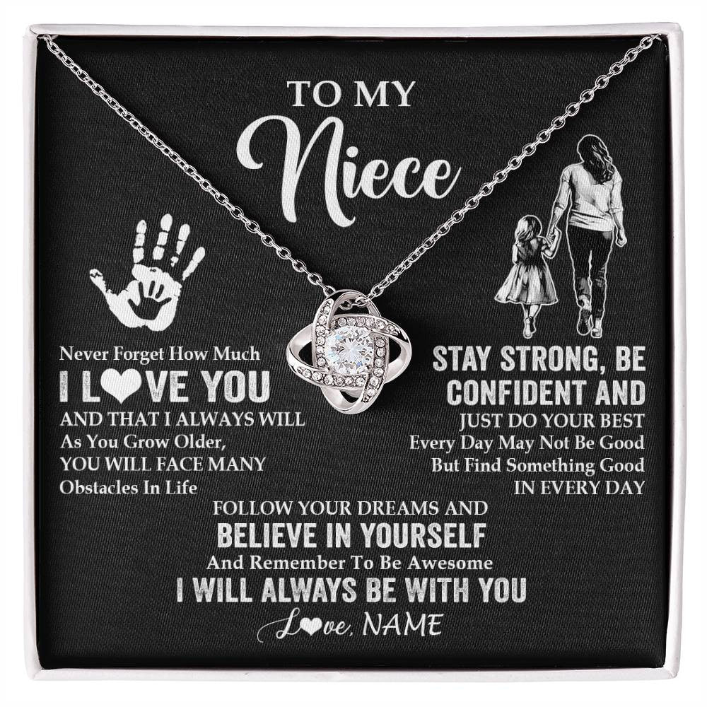 Love Knot Necklace 14K White Gold Finish | 1 | Personalized To My Niece Necklace I Love You Forever From Aunt Auntie Niece Birthday Gifts Christmas Thanksgiving Graduation Customized Gift Box Message Card | teecentury