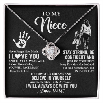 Love Knot Necklace 14K White Gold Finish | 1 | Personalized To My Niece Necklace I Love You Forever From Aunt Auntie Niece Birthday Gifts Christmas Thanksgiving Graduation Customized Gift Box Message Card | teecentury