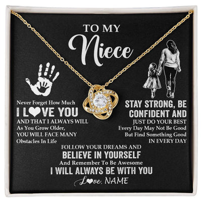 Love Knot Necklace 18K Yellow Gold Finish | 1 | Personalized To My Niece Necklace I Love You Forever From Aunt Auntie Niece Birthday Gifts Christmas Thanksgiving Graduation Customized Gift Box Message Card | teecentury