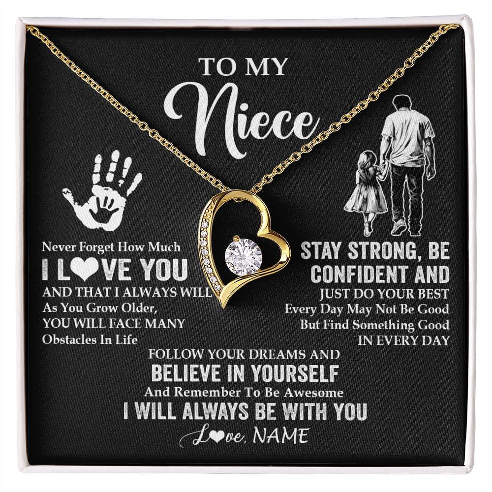 Forever Love Necklace 18K Yellow Gold Finish | 1 | Personalized To My Niece Necklace I Love You Forever From Uncle Niece Birthday Gifts Christmas Thanksgiving Graduation Customized Gift Box Message Card | teecentury