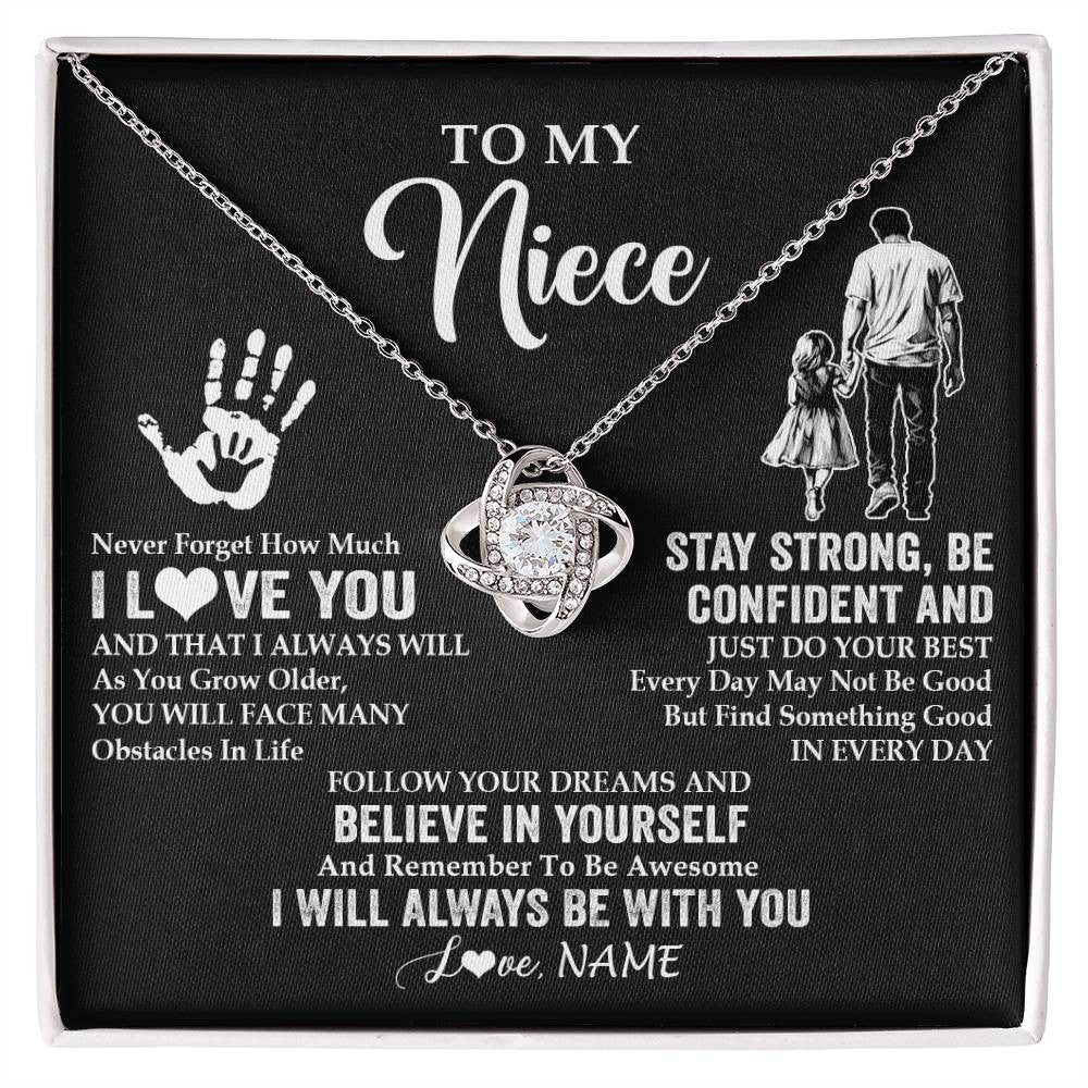 Love Knot Necklace 14K White Gold Finish | 1 | Personalized To My Niece Necklace I Love You Forever From Uncle Niece Birthday Gifts Christmas Thanksgiving Graduation Customized Gift Box Message Card | teecentury
