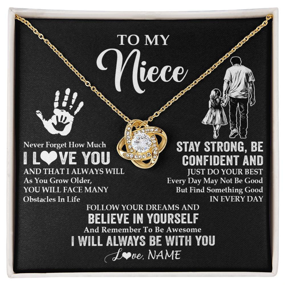 Love Knot Necklace 18K Yellow Gold Finish | 1 | Personalized To My Niece Necklace I Love You Forever From Uncle Niece Birthday Gifts Christmas Thanksgiving Graduation Customized Gift Box Message Card | teecentury