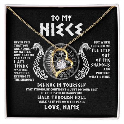 Forever Love Necklace 18K Yellow Gold Finish | 1 | Personalized To My Niece Necklace Viking Never Feel You Are Alone Odin Scandinavian Norse Runes Niece Birthday Christmas Pendant Customized Gift Message Card | teecentury