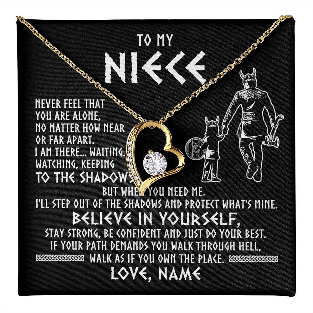 Forever Love Necklace 18K Yellow Gold Finish | 1 | Personalized To My Niece Necklace Viking Never Feel You Are Alone Scandinavian Runes Viking Niece Birthday Christmas Pendant Customized Gift Box Message Card | teecentury