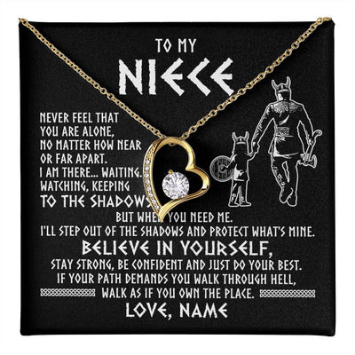 Forever Love Necklace 18K Yellow Gold Finish | 1 | Personalized To My Niece Necklace Viking Never Feel You Are Alone Scandinavian Runes Viking Niece Birthday Christmas Pendant Customized Gift Box Message Card | teecentury