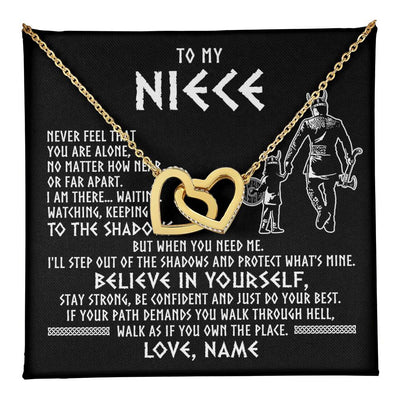 Interlocking Hearts Necklace 18K Yellow Gold Finish | 1 | Personalized To My Niece Necklace Viking Never Feel You Are Alone Scandinavian Runes Viking Niece Birthday Christmas Pendant Customized Gift Box Message Card | teecentury