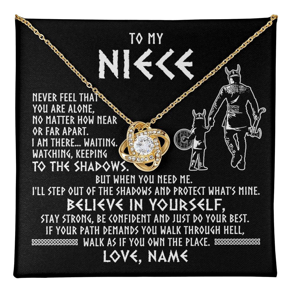 Love Knot Necklace 18K Yellow Gold Finish | 1 | Personalized To My Niece Necklace Viking Never Feel You Are Alone Scandinavian Runes Viking Niece Birthday Christmas Pendant Customized Gift Box Message Card | teecentury