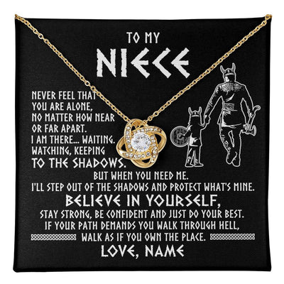 Love Knot Necklace 18K Yellow Gold Finish | 1 | Personalized To My Niece Necklace Viking Never Feel You Are Alone Scandinavian Runes Viking Niece Birthday Christmas Pendant Customized Gift Box Message Card | teecentury