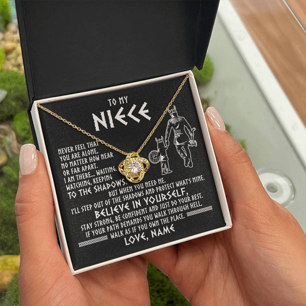 Love Knot Necklace 18K Yellow Gold Finish | 2 | Personalized To My Niece Necklace Viking Never Feel You Are Alone Scandinavian Runes Viking Niece Birthday Christmas Pendant Customized Gift Box Message Card | teecentury