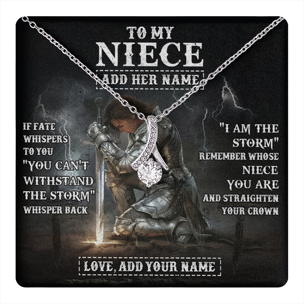 Alluring Beauty Necklace 14K White Gold Finish | 1 | Personalized To My Niece Necklace Women Warrior Knights Templar I Am The Storm Best Niece Birthday Gifts Graduation Christmas Customized Gift Box Message Card | teecentury