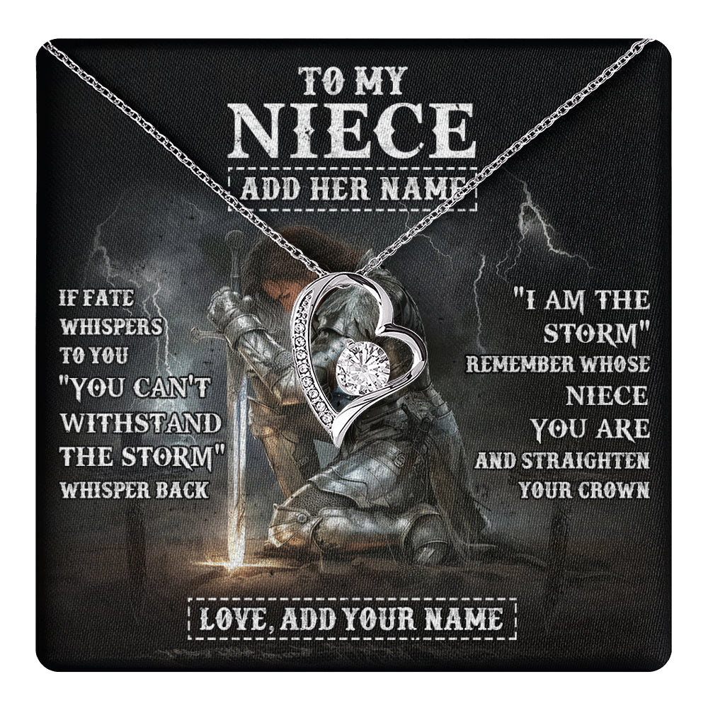Forever Love Necklace 14K White Gold Finish | 1 | Personalized To My Niece Necklace Women Warrior Knights Templar I Am The Storm Best Niece Birthday Gifts Graduation Christmas Customized Gift Box Message Card | teecentury