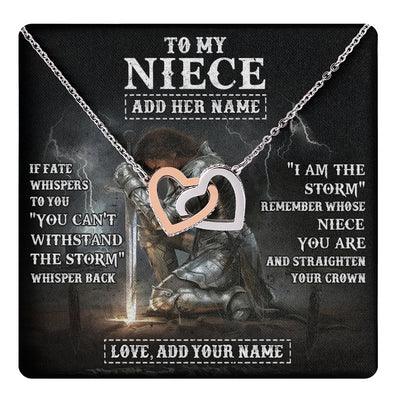 Interlocking Hearts Necklace Stainless Steel & Rose Gold Finish | 1 | Personalized To My Niece Necklace Women Warrior Knights Templar I Am The Storm Best Niece Birthday Gifts Graduation Christmas Customized Gift Box Message Card | teecentury