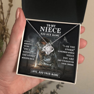 Love Knot Necklace 14K White Gold Finish | 2 | Personalized To My Niece Necklace Women Warrior Knights Templar I Am The Storm Best Niece Birthday Gifts Graduation Christmas Customized Gift Box Message Card | teecentury