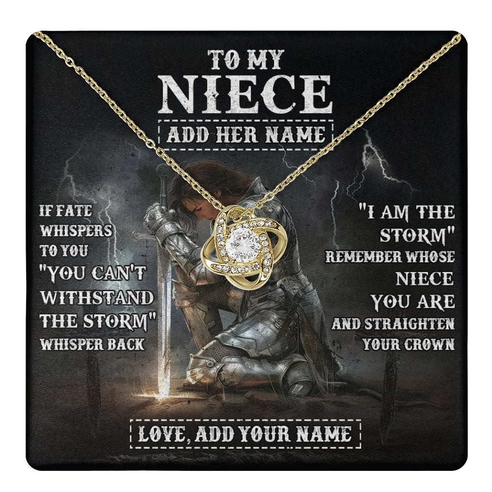 Love Knot Necklace 18K Yellow Gold Finish | 1 | Personalized To My Niece Necklace Women Warrior Knights Templar I Am The Storm Best Niece Birthday Gifts Graduation Christmas Customized Gift Box Message Card | teecentury