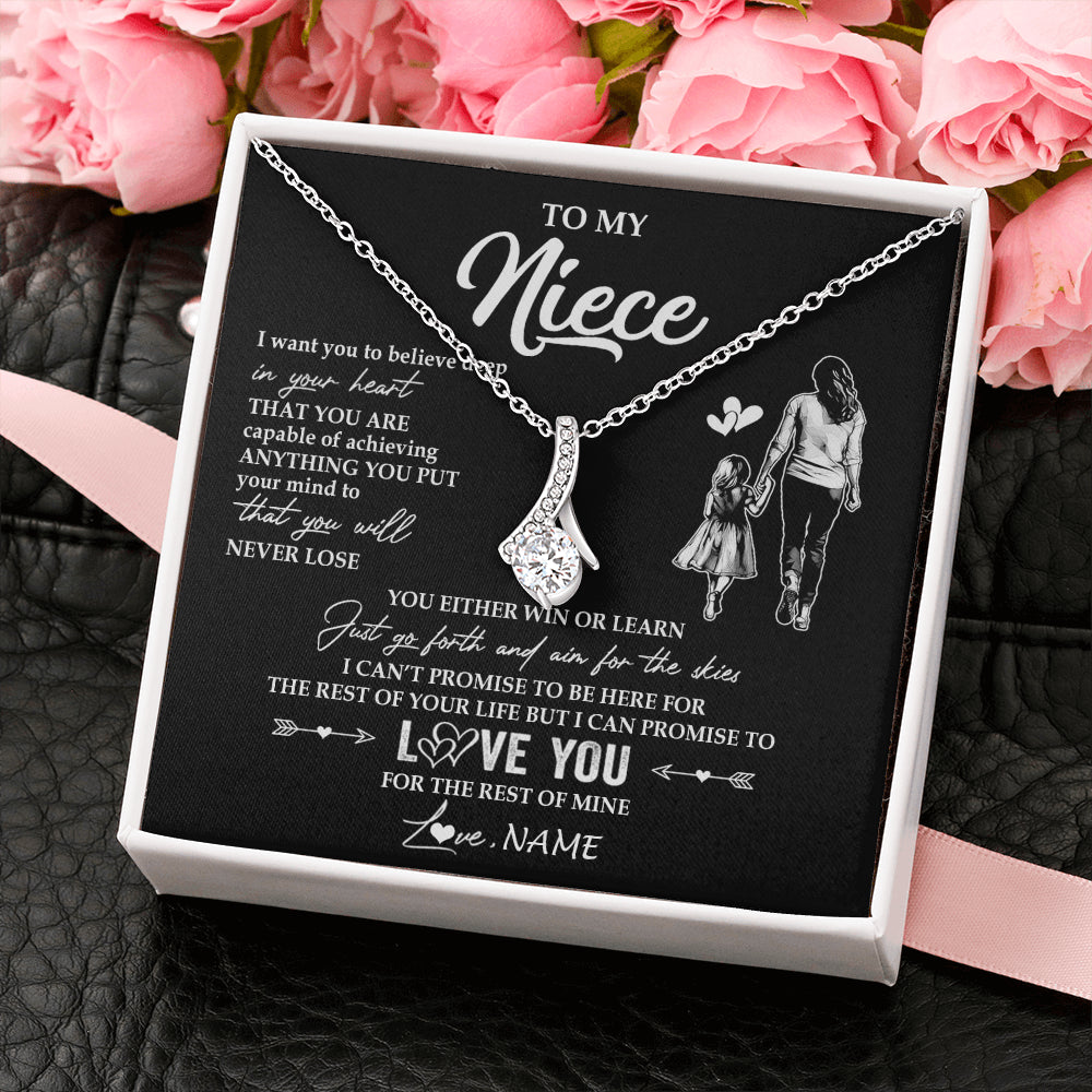 Alluring Beauty Necklace 14K White Gold Finish | 2 | Personalized To My Niece Necklace You Will Never Lose From Aunt Auntie Niece Birthday Gifts Graduation Christmas Customized Gift Box Message Card | teecentury