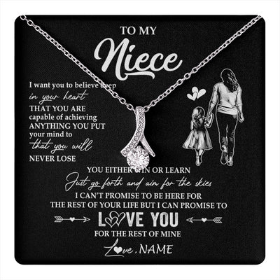Alluring Beauty Necklace 14K White Gold Finish | 1 | Personalized To My Niece Necklace You Will Never Lose From Aunt Auntie Niece Birthday Gifts Graduation Christmas Customized Gift Box Message Card | teecentury
