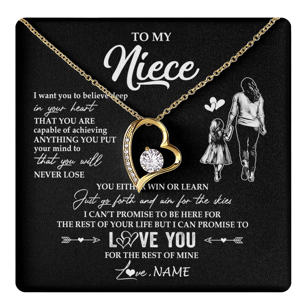 Forever Love Necklace 18K Yellow Gold Finish | 1 | Personalized To My Niece Necklace You Will Never Lose From Aunt Auntie Niece Birthday Gifts Graduation Christmas Customized Gift Box Message Card | teecentury