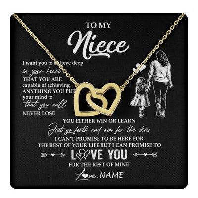 Interlocking Hearts Necklace 18K Yellow Gold Finish | 1 | Personalized To My Niece Necklace You Will Never Lose From Aunt Auntie Niece Birthday Gifts Graduation Christmas Customized Gift Box Message Card | teecentury
