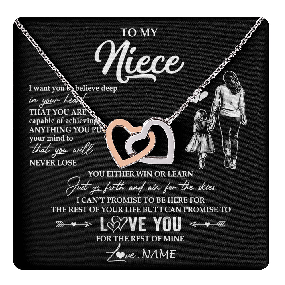 Interlocking Hearts Necklace Stainless Steel & Rose Gold Finish | 1 | Personalized To My Niece Necklace You Will Never Lose From Aunt Auntie Niece Birthday Gifts Graduation Christmas Customized Gift Box Message Card | teecentury