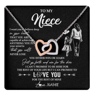 Interlocking Hearts Necklace Stainless Steel & Rose Gold Finish | 1 | Personalized To My Niece Necklace You Will Never Lose From Aunt Auntie Niece Birthday Gifts Graduation Christmas Customized Gift Box Message Card | teecentury
