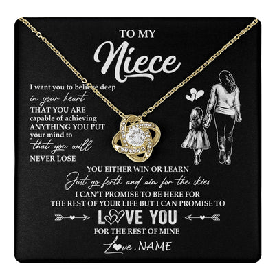 Love Knot Necklace 18K Yellow Gold Finish | 1 | Personalized To My Niece Necklace You Will Never Lose From Aunt Auntie Niece Birthday Gifts Graduation Christmas Customized Gift Box Message Card | teecentury